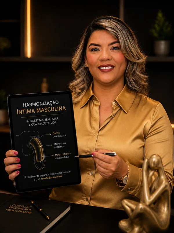 Dra. Josiene Felix explicando a harmonização íntima masculina